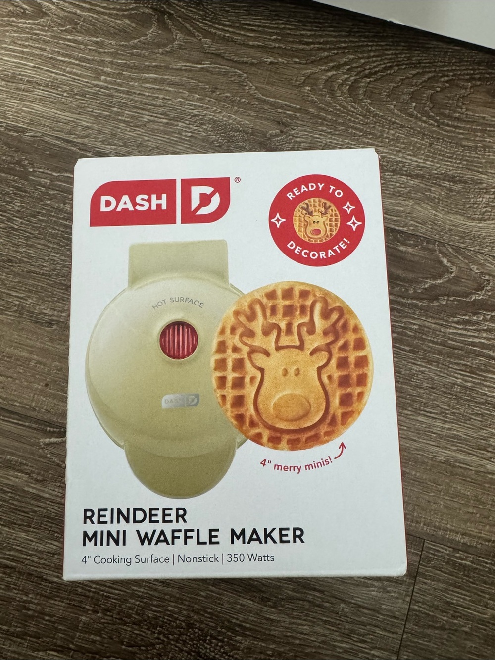 Dash Reindeer Mini Waffle Maker in Cream - 4" Nonstick Holiday Waffle Iron